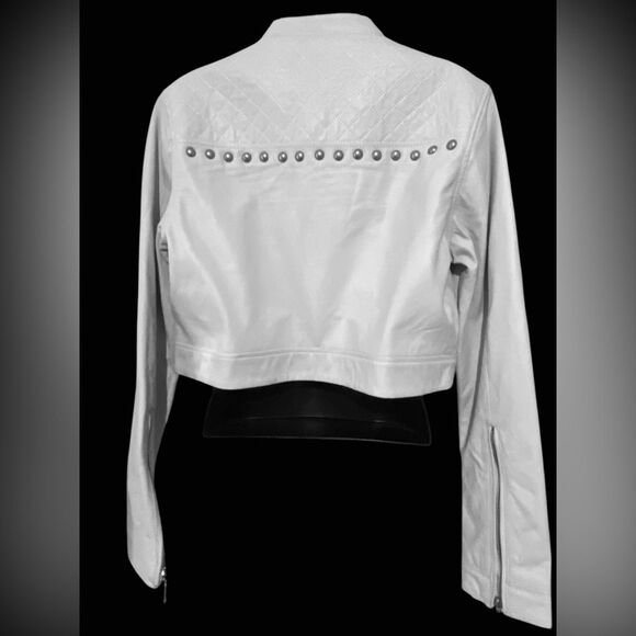 Affliction | Women’s Affliction White Leather jacket studded crop jacket NWT XL - Picture 2 of 13